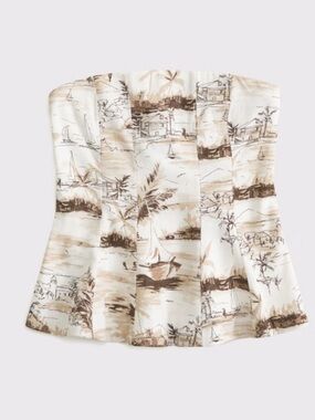 NWT Abercrombie & Fitch Linen Blend Strapless Peplum Top western rodeo M